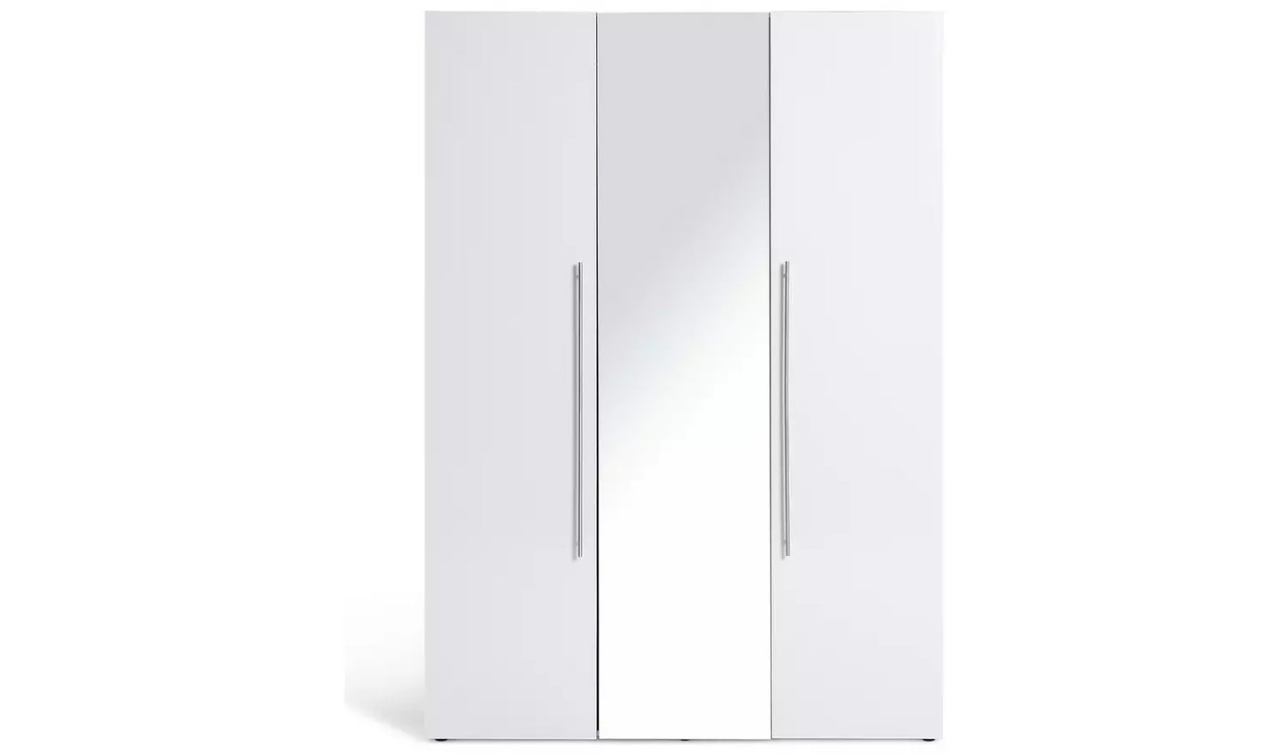 Assembled Habitat Atlas 3 Door Mirrored Tall Wardrobe - White